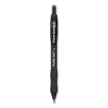 PAPER MATE Profile Gel Pen, Retractable, Bold 1 mm, Black Ink, Translucent Black Barrel, PK12 PK 2095465
